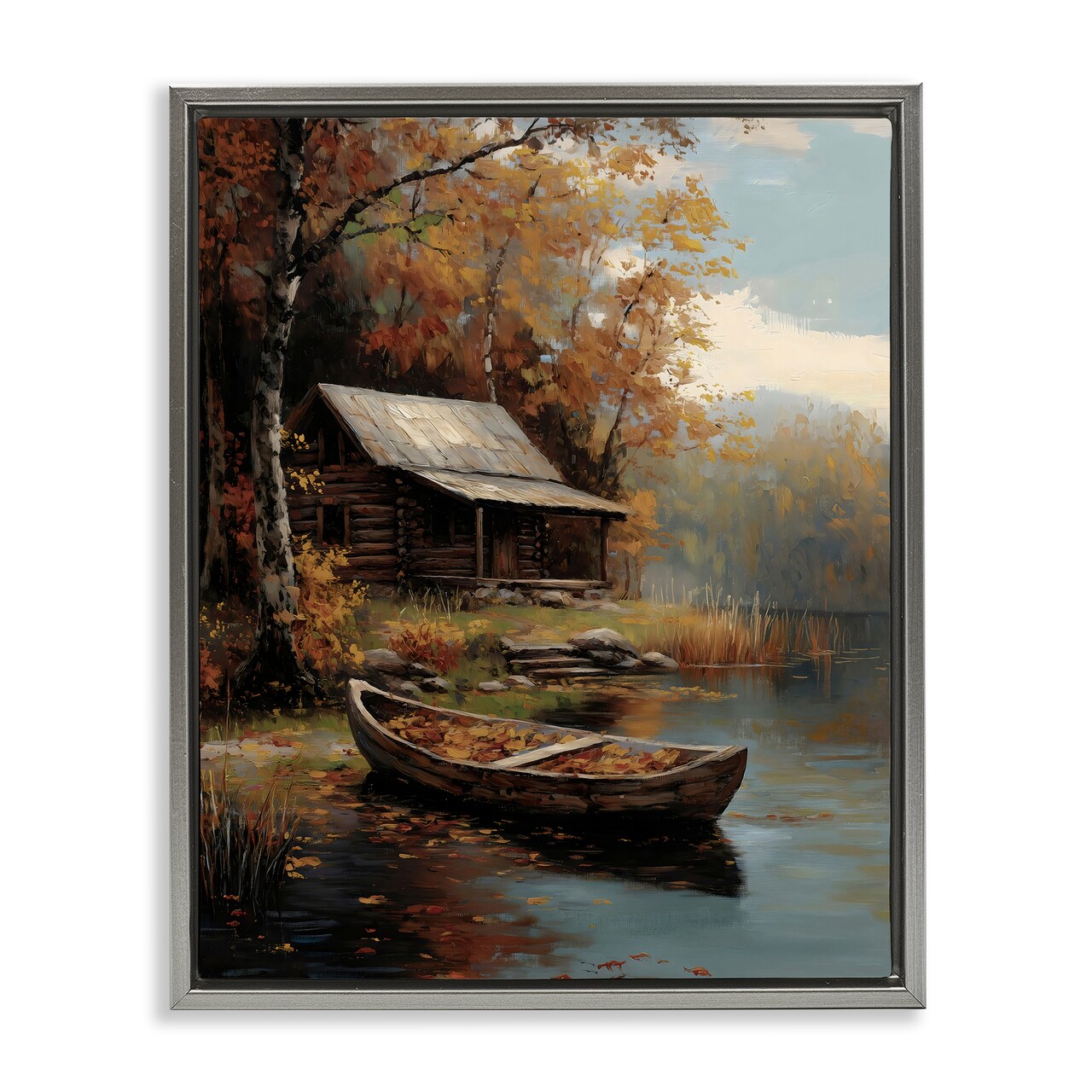 Stupell Industries Autumn Cabin Canoe with Leaves Floating Frame, design by Arlington Prints